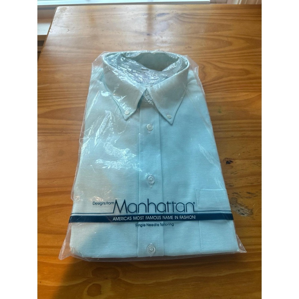 NEW VTG Manhattan Dress Shirt Button Down Sz 15.5/34-35 Sky Blue